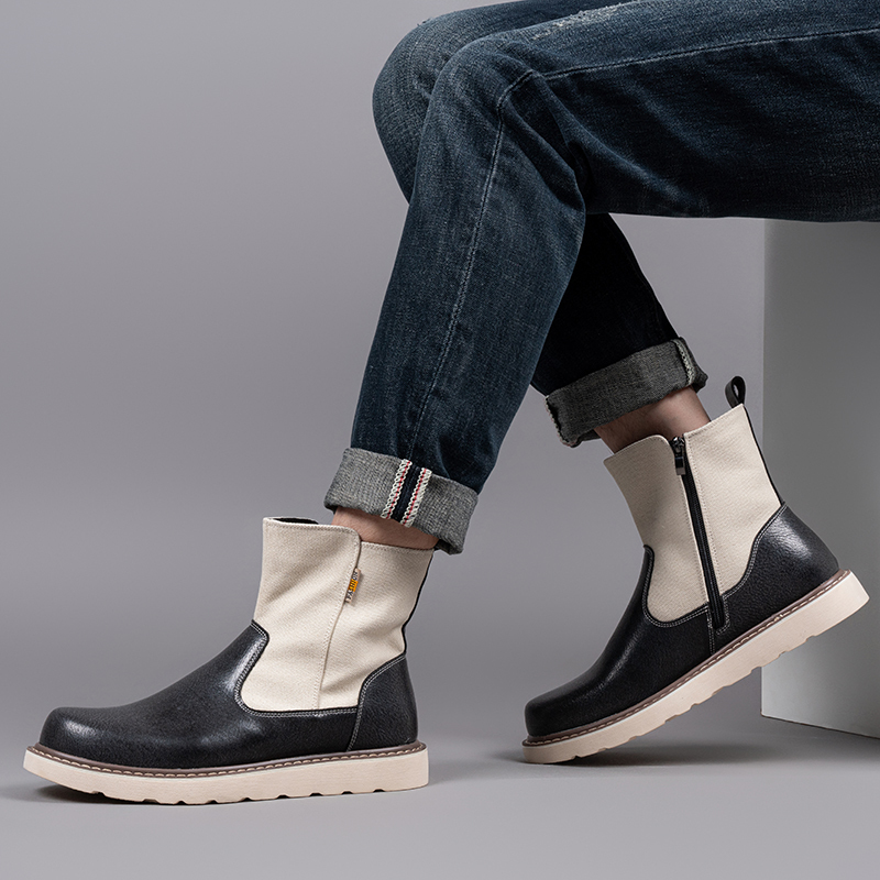 Western Boots - Men’s Square Toe Work Boot,Pull On Leather Wellington Boots,Durable Classic Slip Resistant Soft Toe Cowboy Boot