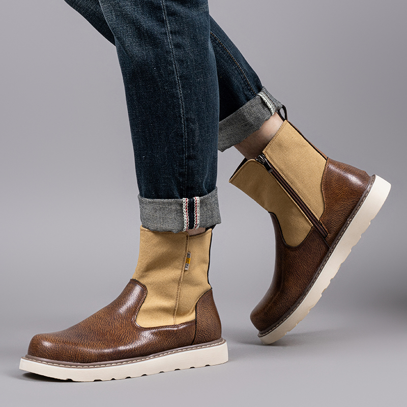 Western Boots - Men’s Square Toe Work Boot,Pull On Leather Wellington Boots,Durable Classic Slip Resistant Soft Toe Cowboy Boot