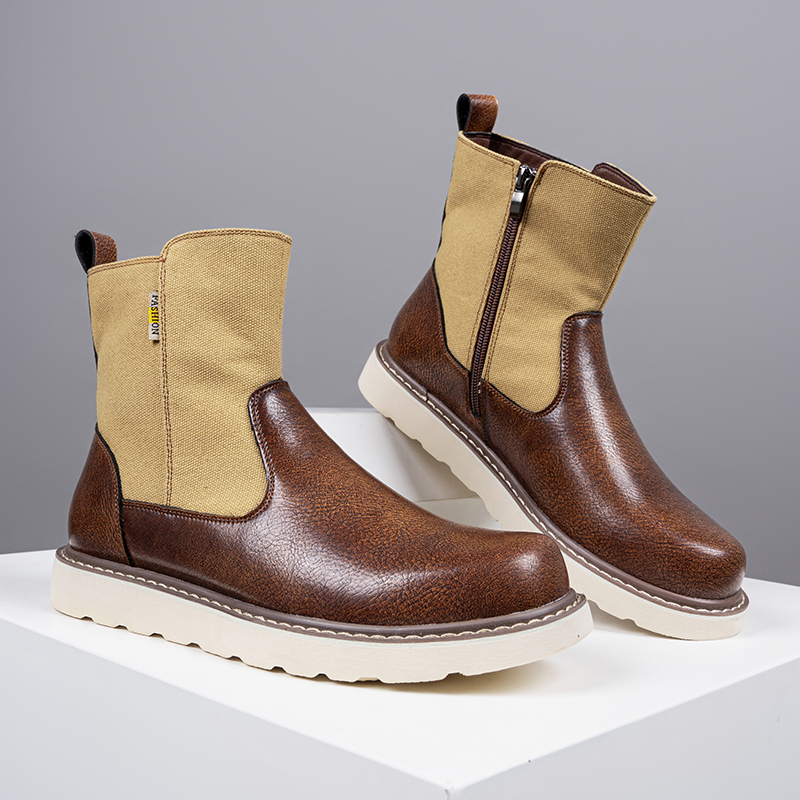 Western Boots - Men’s Square Toe Work Boot,Pull On Leather Wellington Boots,Durable Classic Slip Resistant Soft Toe Cowboy Boot