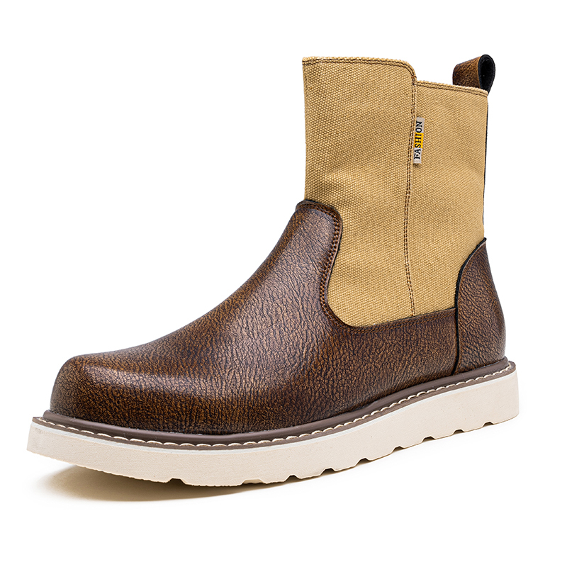 Western Boots - Men’s Square Toe Work Boot,Pull On Leather Wellington Boots,Durable Classic Slip Resistant Soft Toe Cowboy Boot