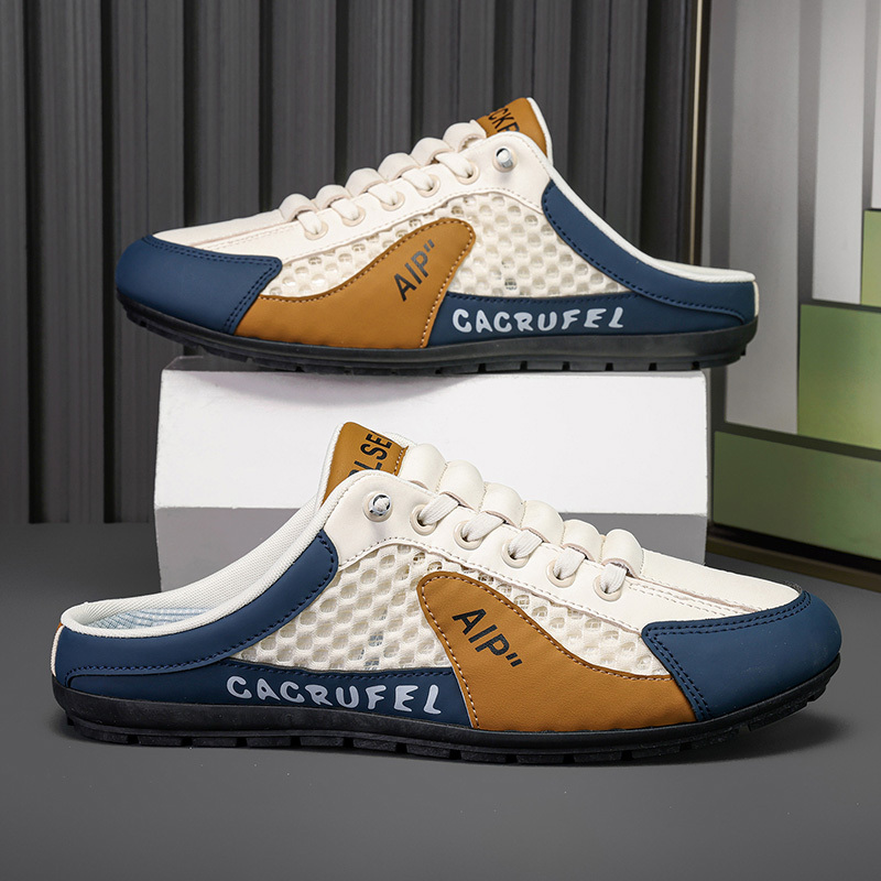 Men Slip on Mule Sneakers Men Slippers Casual Sports Shoes Low Top Baotou Half Drag Sneakers for Men, Fashionable Mens Slip On Shoes for Spring Summer