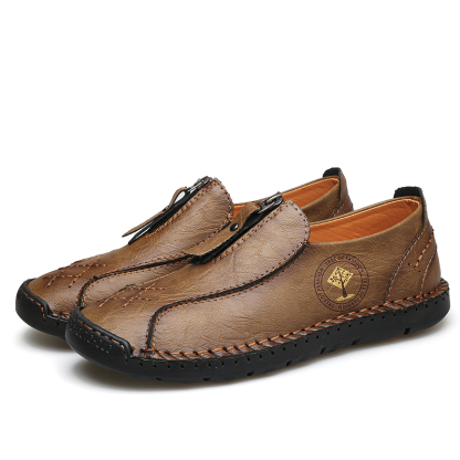 Mens Loafers Slip On Casual Shoes Leather Flat Penny Loafers Outdoor Lightweight Breathable Walking Driving Shoes Comfort Classic Hand Stitching Office Dress Work Shoes Anti Slip Round Toe Moccasins