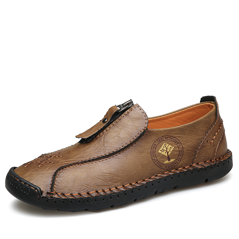 Mens Loafers Slip On Casual Shoes Leather Flat Penny Loafers Outdoor Lightweight Breathable Walking Driving Shoes Comfort Classic Hand Stitching Office Dress Work Shoes Anti Slip Round Toe Moccasins