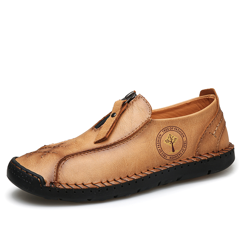 Mens Loafers Slip On Casual Shoes Leather Flat Penny Loafers Outdoor Lightweight Breathable Walking Driving Shoes Comfort Classic Hand Stitching Office Dress Work Shoes Anti Slip Round Toe Moccasins