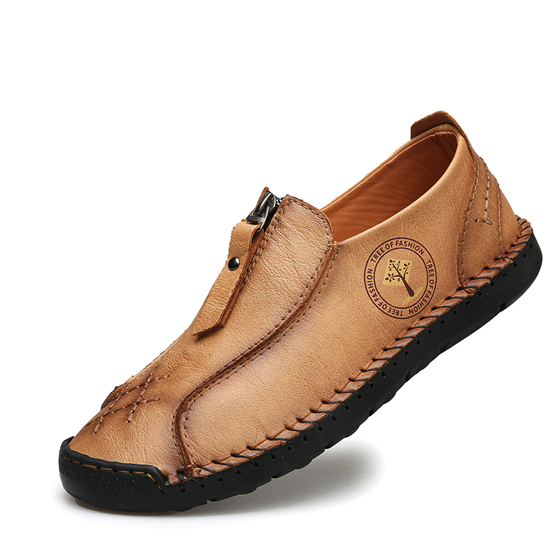 Mens Loafers Slip On Casual Shoes Leather Flat Penny Loafers Outdoor Lightweight Breathable Walking Driving Shoes Comfort Classic Hand Stitching Office Dress Work Shoes Anti Slip Round Toe Moccasins