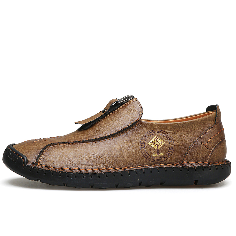 Mens Loafers Slip On Casual Shoes Leather Flat Penny Loafers Outdoor Lightweight Breathable Walking Driving Shoes Comfort Classic Hand Stitching Office Dress Work Shoes Anti Slip Round Toe Moccasins