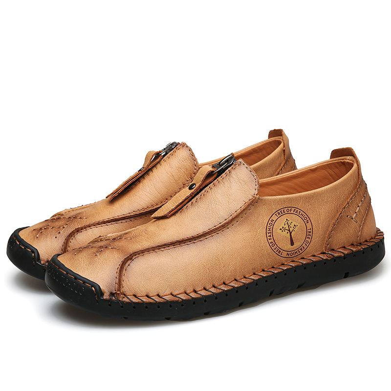 Mens Loafers Slip On Casual Shoes Leather Flat Penny Loafers Outdoor Lightweight Breathable Walking Driving Shoes Comfort Classic Hand Stitching Office Dress Work Shoes Anti Slip Round Toe Moccasins