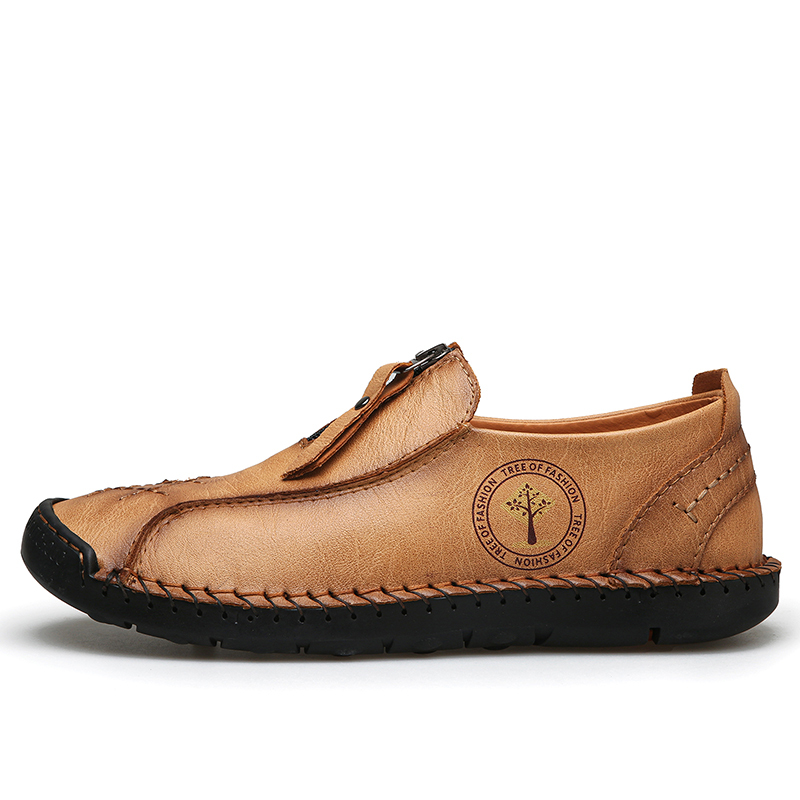 Mens Loafers Slip On Casual Shoes Leather Flat Penny Loafers Outdoor Lightweight Breathable Walking Driving Shoes Comfort Classic Hand Stitching Office Dress Work Shoes Anti Slip Round Toe Moccasins