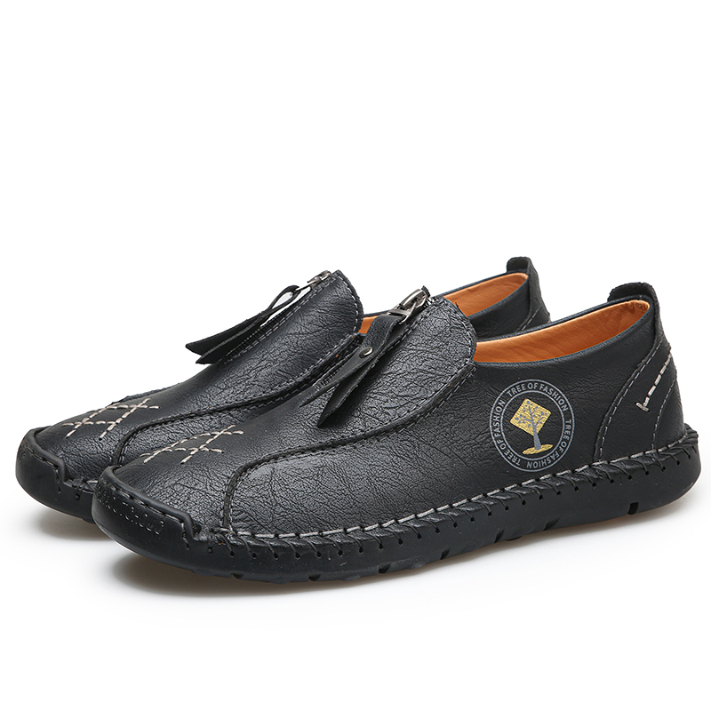 Mens Loafers Slip On Casual Shoes Leather Flat Penny Loafers Outdoor Lightweight Breathable Walking Driving Shoes Comfort Classic Hand Stitching Office Dress Work Shoes Anti Slip Round Toe Moccasins