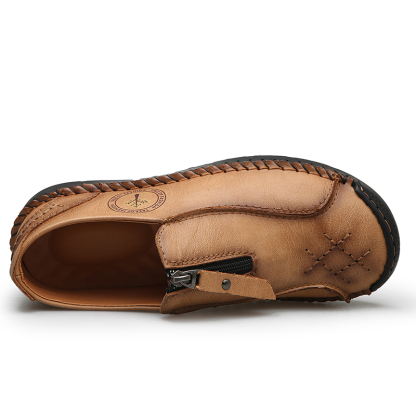 Mens Loafers Slip On Casual Shoes Leather Flat Penny Loafers Outdoor Lightweight Breathable Walking Driving Shoes Comfort Classic Hand Stitching Office Dress Work Shoes Anti Slip Round Toe Moccasins