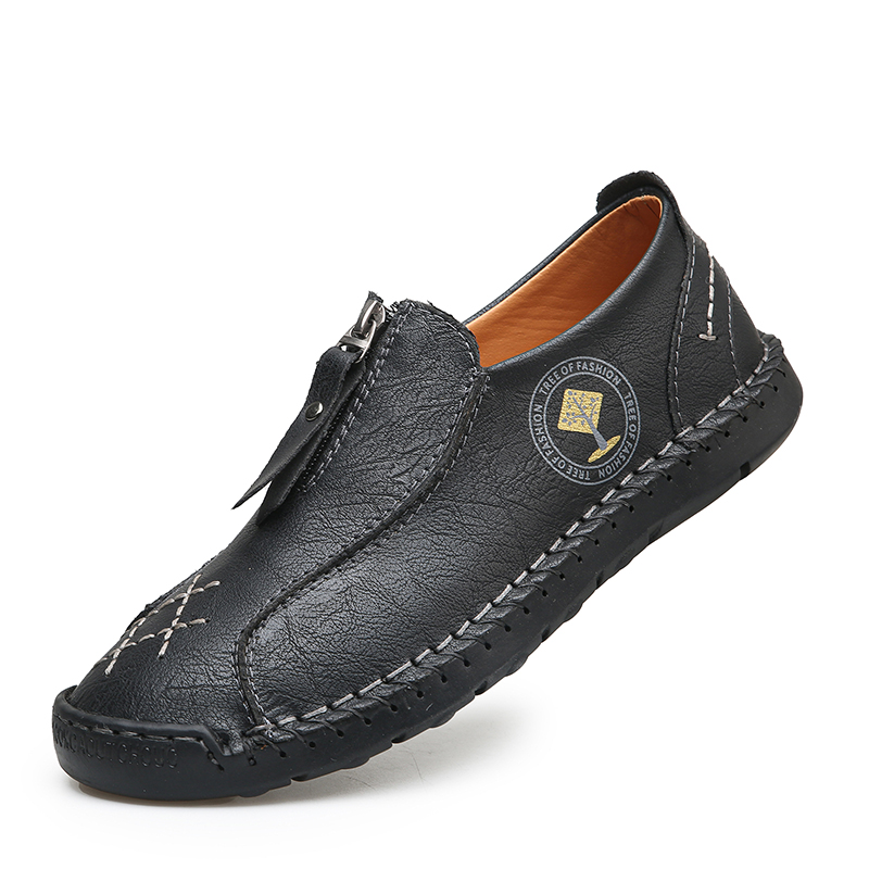 Mens Loafers Slip On Casual Shoes Leather Flat Penny Loafers Outdoor Lightweight Breathable Walking Driving Shoes Comfort Classic Hand Stitching Office Dress Work Shoes Anti Slip Round Toe Moccasins