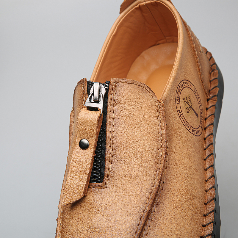 Mens Loafers Slip On Casual Shoes Leather Flat Penny Loafers Outdoor Lightweight Breathable Walking Driving Shoes Comfort Classic Hand Stitching Office Dress Work Shoes Anti Slip Round Toe Moccasins