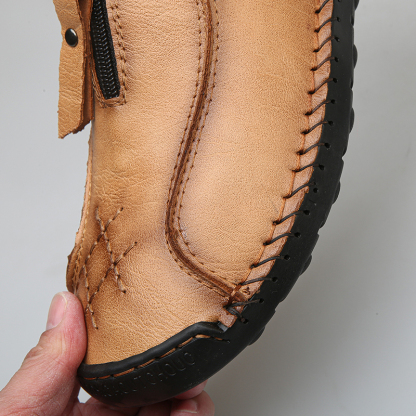 Mens Loafers Slip On Casual Shoes Leather Flat Penny Loafers Outdoor Lightweight Breathable Walking Driving Shoes Comfort Classic Hand Stitching Office Dress Work Shoes Anti Slip Round Toe Moccasins