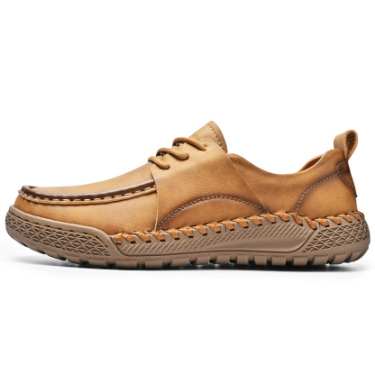 Men's Leather Lace-Up Loafers for Driving Travel & Hiking Hand-Stitched Business Casual Shoes Anti-Slip Rubber Sole Lightweight & Breathable Comfortable Walking Shoes for Men