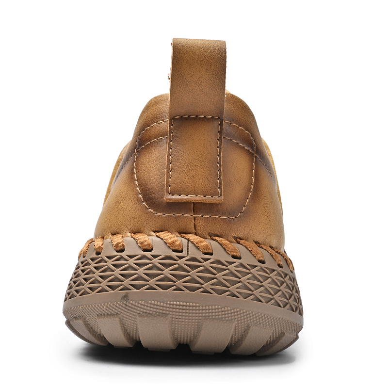 Men's Leather Lace-Up Loafers for Driving Travel & Hiking Hand-Stitched Business Casual Shoes Anti-Slip Rubber Sole Lightweight & Breathable Comfortable Walking Shoes for Men