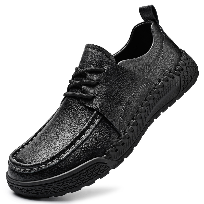 Men's Leather Lace-Up Loafers for Driving Travel & Hiking Hand-Stitched Business Casual Shoes Anti-Slip Rubber Sole Lightweight & Breathable Comfortable Walking Shoes for Men