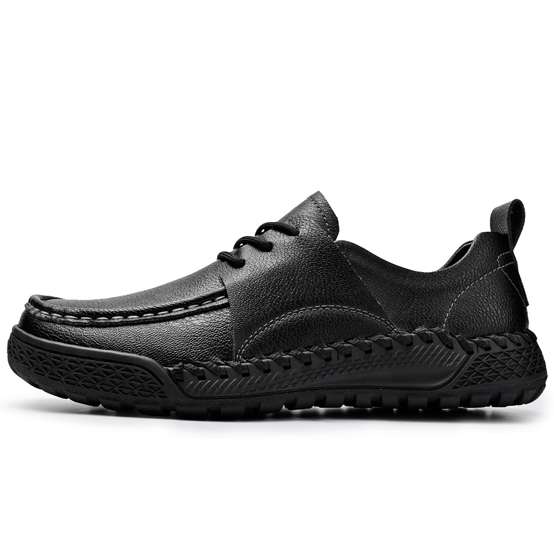 Men's Leather Lace-Up Loafers for Driving Travel & Hiking Hand-Stitched Business Casual Shoes Anti-Slip Rubber Sole Lightweight & Breathable Comfortable Walking Shoes for Men