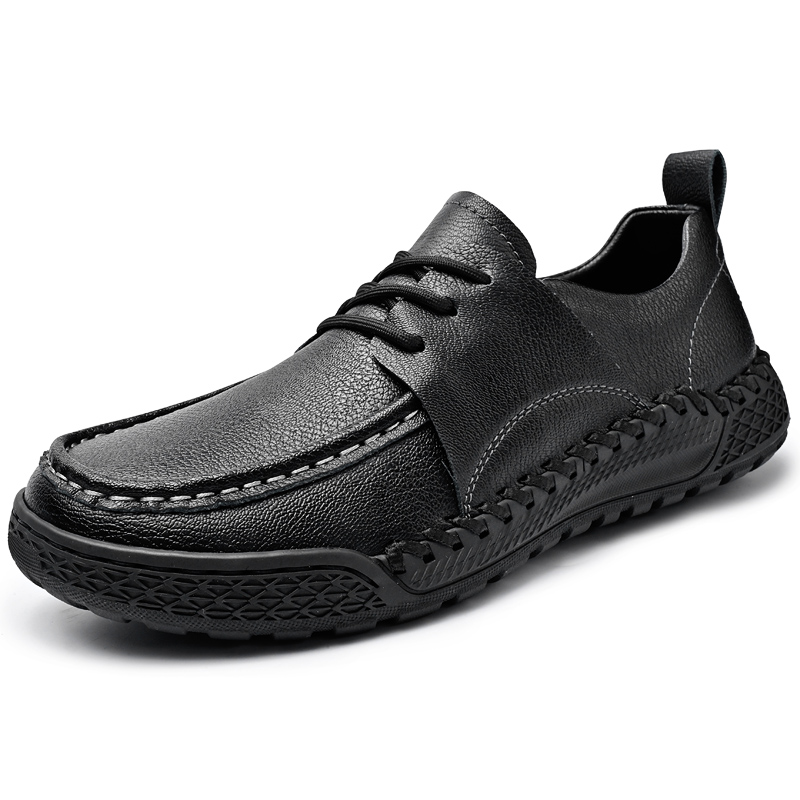 Men's Leather Lace-Up Loafers for Driving Travel & Hiking Hand-Stitched Business Casual Shoes Anti-Slip Rubber Sole Lightweight & Breathable Comfortable Walking Shoes for Men