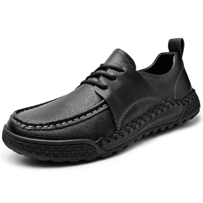 Men's Leather Lace-Up Loafers for Driving Travel & Hiking Hand-Stitched Business Casual Shoes Anti-Slip Rubber Sole Lightweight & Breathable Comfortable Walking Shoes for Men