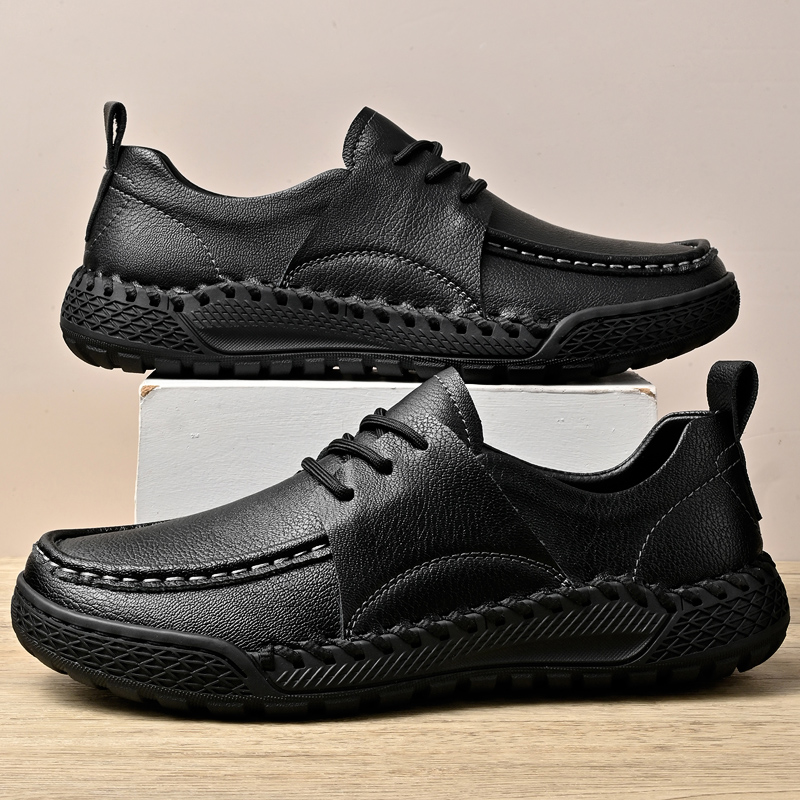 Men's Leather Lace-Up Loafers for Driving Travel & Hiking Hand-Stitched Business Casual Shoes Anti-Slip Rubber Sole Lightweight & Breathable Comfortable Walking Shoes for Men