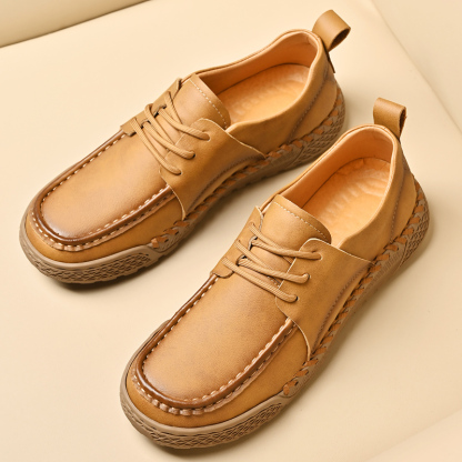 Men's Leather Lace-Up Loafers for Driving Travel & Hiking Hand-Stitched Business Casual Shoes Anti-Slip Rubber Sole Lightweight & Breathable Comfortable Walking Shoes for Men