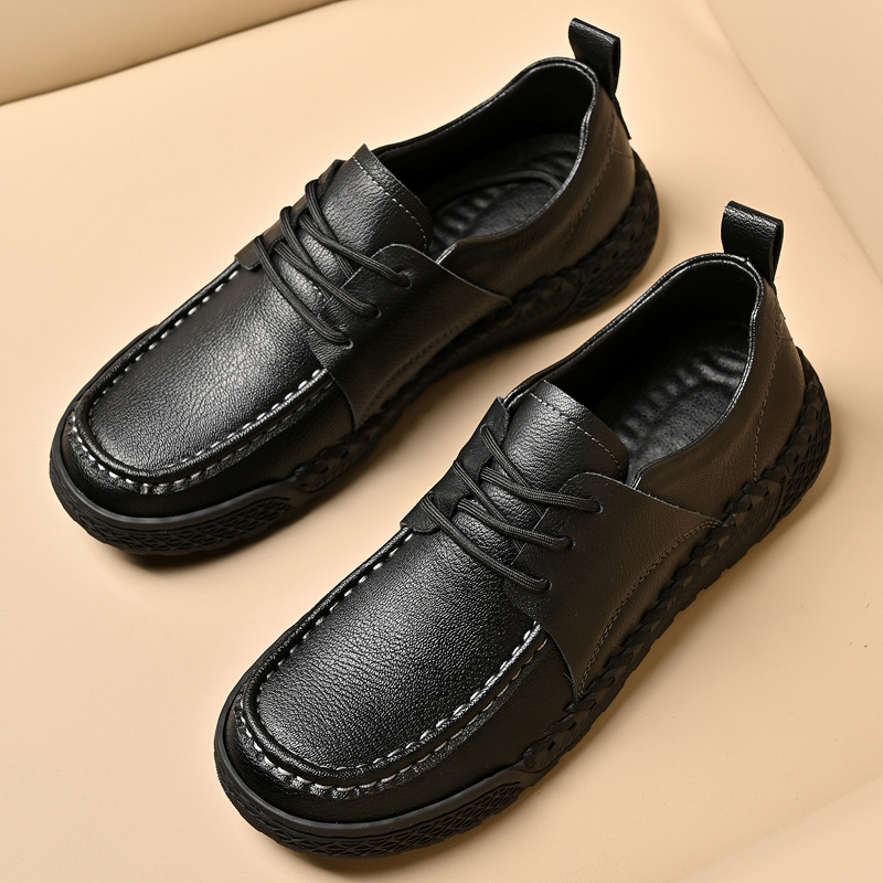 Men's Leather Lace-Up Loafers for Driving Travel & Hiking Hand-Stitched Business Casual Shoes Anti-Slip Rubber Sole Lightweight & Breathable Comfortable Walking Shoes for Men
