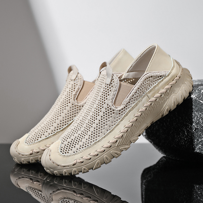Men's Casual Handmade Breathable Hollow Mesh Loafers Outdoor Lightweight and Fashionable Soft Soled Driving Shoes