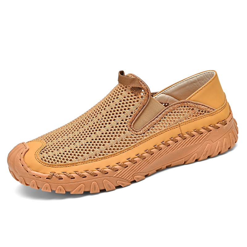Men's Casual Handmade Breathable Hollow Mesh Loafers Outdoor Lightweight and Fashionable Soft Soled Driving Shoes