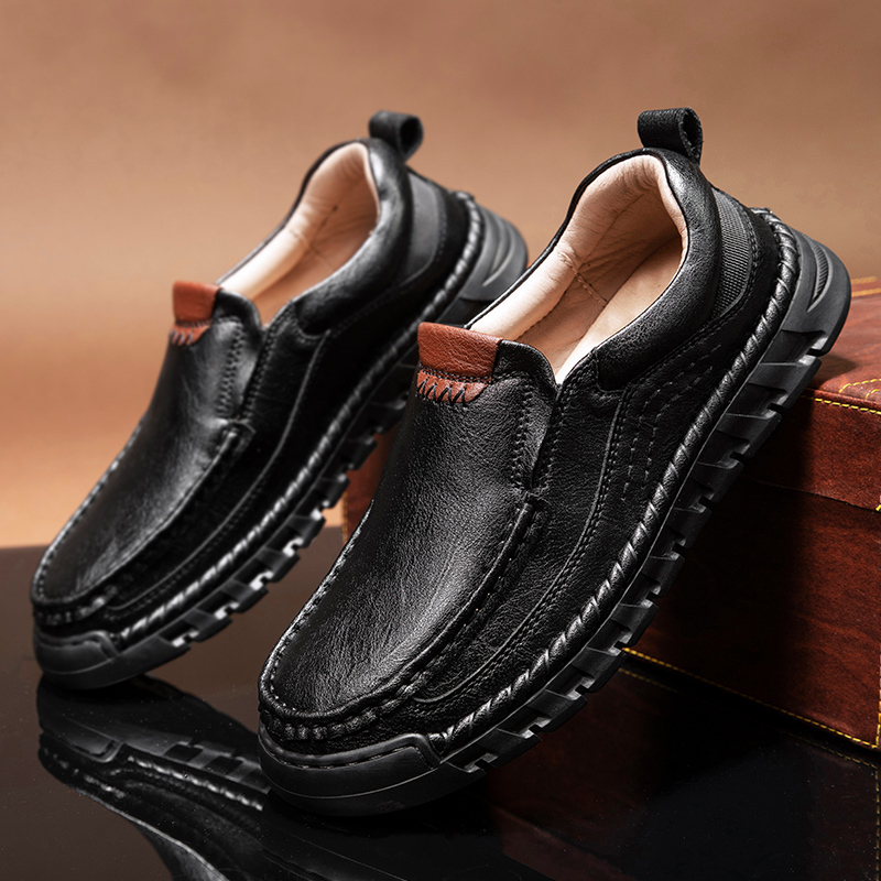Men's Premium Leather Casual Walking Shoes,Loafers,Men's Slip On Sneakers,Business Casual Shoes,Driving Shoes,Soft,Comfortable,Wear-Resistant,Hand-Stitched
