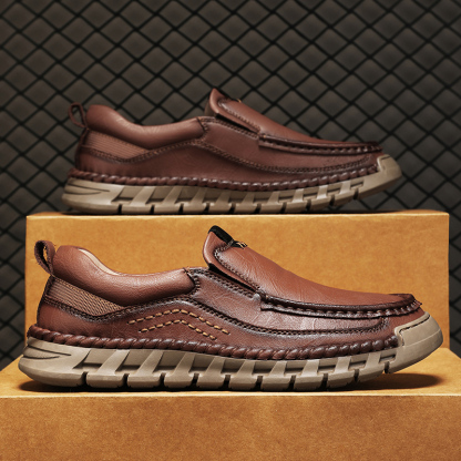 Men's Premium Leather Casual Walking Shoes,Loafers,Men's Slip On Sneakers,Business Casual Shoes,Driving Shoes,Soft,Comfortable,Wear-Resistant,Hand-Stitched