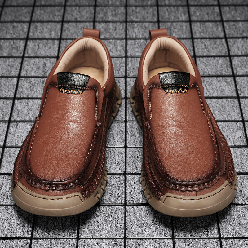 Men's Premium Leather Casual Walking Shoes,Loafers,Men's Slip On Sneakers,Business Casual Shoes,Driving Shoes,Soft,Comfortable,Wear-Resistant,Hand-Stitched
