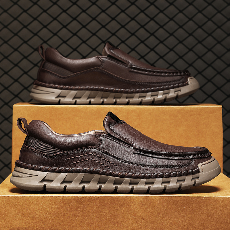 Men's Premium Leather Casual Walking Shoes,Loafers,Men's Slip On Sneakers,Business Casual Shoes,Driving Shoes,Soft,Comfortable,Wear-Resistant,Hand-Stitched
