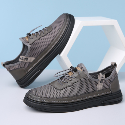 Mens Fashion Mesh Cutout Low Top Soft Sneakers Comfortable Slip On Lace Up Breathable Lightweight Non Slip Platform Casual Oxfords Business Dress Walking Driving Shoes