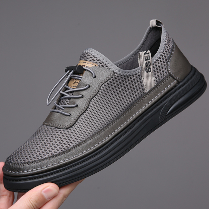 Mens Fashion Mesh Cutout Low Top Soft Sneakers Comfortable Slip On Lace Up Breathable Lightweight Non Slip Platform Casual Oxfords Business Dress Walking Driving Shoes