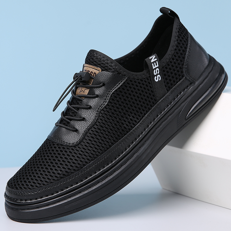 Mens Fashion Mesh Cutout Low Top Soft Sneakers Comfortable Slip On Lace Up Breathable Lightweight Non Slip Platform Casual Oxfords Business Dress Walking Driving Shoes