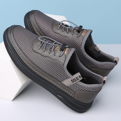 Mens Fashion Mesh Cutout Low Top Soft Sneakers Comfortable Slip On Lace Up Breathable Lightweight Non Slip Platform Casual Oxfords Business Dress Walking Driving Shoes