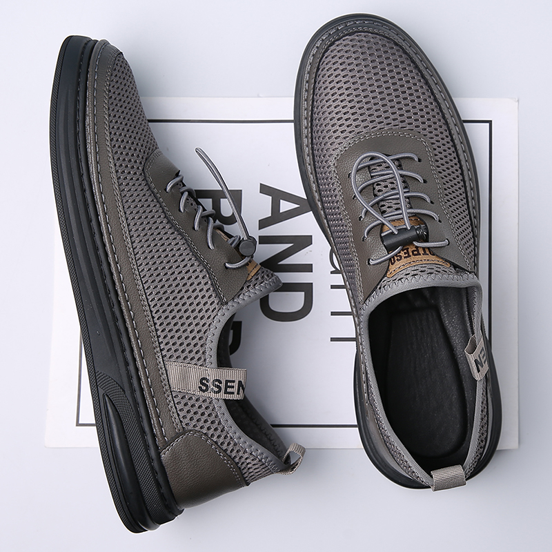 Mens Fashion Mesh Cutout Low Top Soft Sneakers Comfortable Slip On Lace Up Breathable Lightweight Non Slip Platform Casual Oxfords Business Dress Walking Driving Shoes