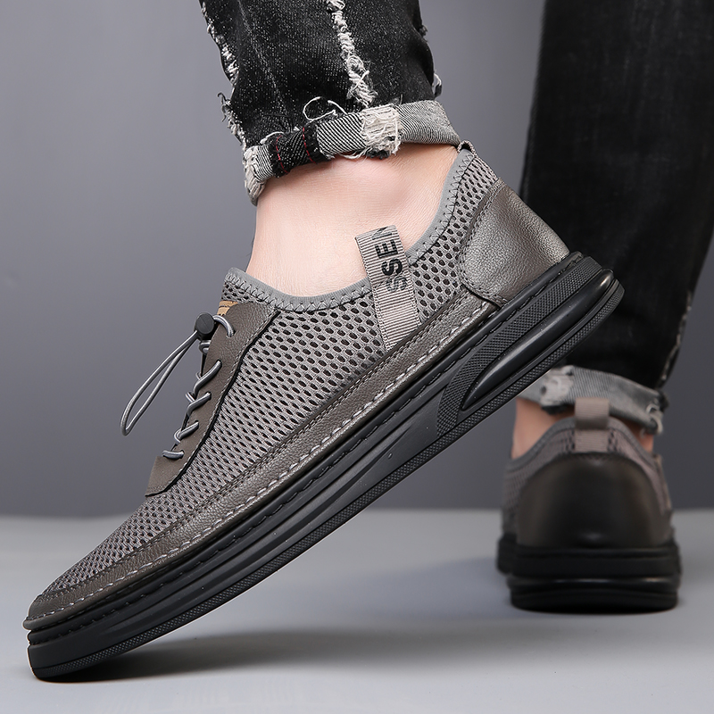 Mens Fashion Mesh Cutout Low Top Soft Sneakers Comfortable Slip On Lace Up Breathable Lightweight Non Slip Platform Casual Oxfords Business Dress Walking Driving Shoes