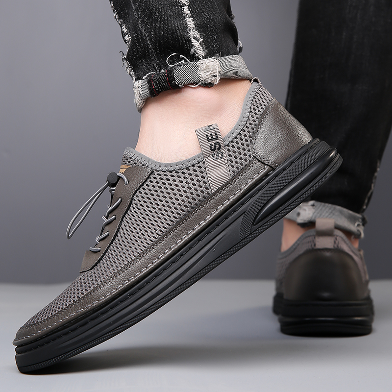 Mens Fashion Mesh Cutout Low Top Soft Sneakers Comfortable Slip On Lace Up Breathable Lightweight Non Slip Platform Casual Oxfords Business Dress Walking Driving Shoes