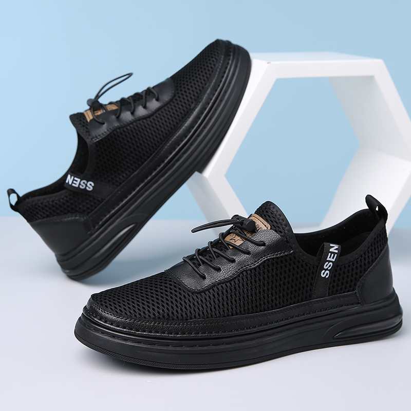 Mens Fashion Mesh Cutout Low Top Soft Sneakers Comfortable Slip On Lace Up Breathable Lightweight Non Slip Platform Casual Oxfords Business Dress Walking Driving Shoes