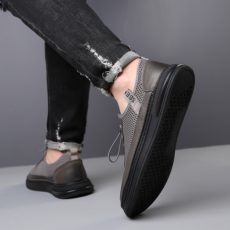 Mens Fashion Mesh Cutout Low Top Soft Sneakers Comfortable Slip On Lace Up Breathable Lightweight Non Slip Platform Casual Oxfords Business Dress Walking Driving Shoes