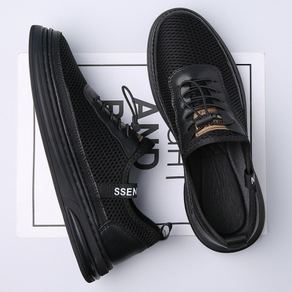 Mens Fashion Mesh Cutout Low Top Soft Sneakers Comfortable Slip On Lace Up Breathable Lightweight Non Slip Platform Casual Oxfords Business Dress Walking Driving Shoes