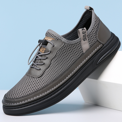 Mens Fashion Mesh Cutout Low Top Soft Sneakers Comfortable Slip On Lace Up Breathable Lightweight Non Slip Platform Casual Oxfords Business Dress Walking Driving Shoes