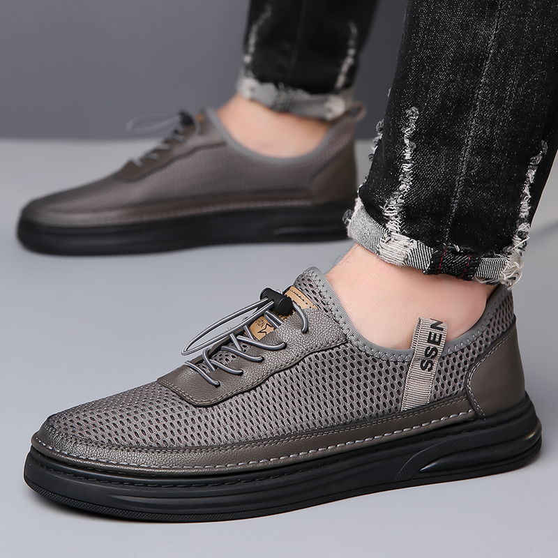Mens Fashion Mesh Cutout Low Top Soft Sneakers Comfortable Slip On Lace Up Breathable Lightweight Non Slip Platform Casual Oxfords Business Dress Walking Driving Shoes