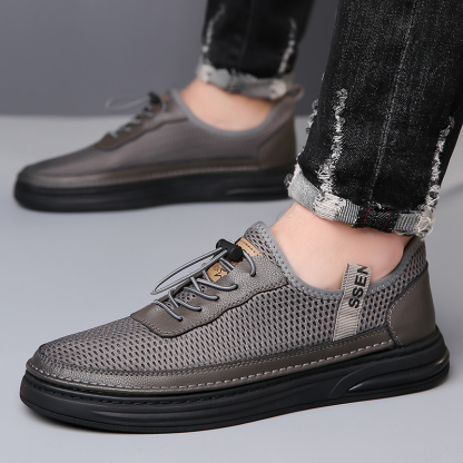 Mens Fashion Mesh Cutout Low Top Soft Sneakers Comfortable Slip On Lace Up Breathable Lightweight Non Slip Platform Casual Oxfords Business Dress Walking Driving Shoes