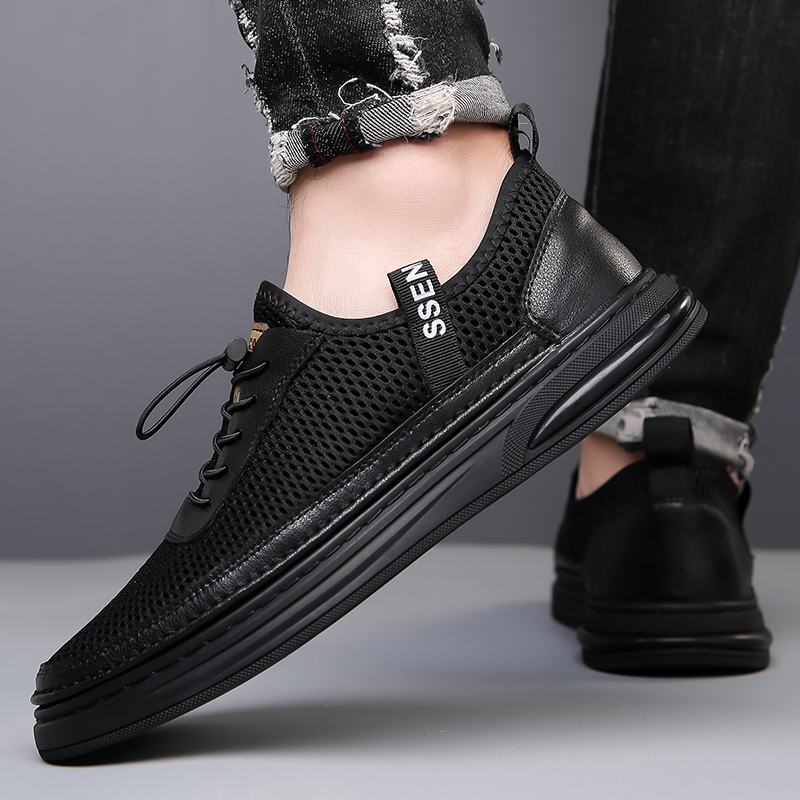 Mens Fashion Mesh Cutout Low Top Soft Sneakers Comfortable Slip On Lace Up Breathable Lightweight Non Slip Platform Casual Oxfords Business Dress Walking Driving Shoes