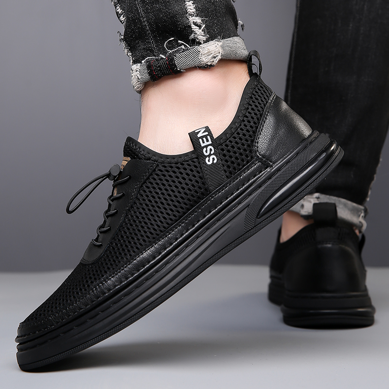 Mens Fashion Mesh Cutout Low Top Soft Sneakers Comfortable Slip On Lace Up Breathable Lightweight Non Slip Platform Casual Oxfords Business Dress Walking Driving Shoes