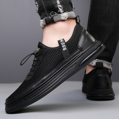 Mens Fashion Mesh Cutout Low Top Soft Sneakers Comfortable Slip On Lace Up Breathable Lightweight Non Slip Platform Casual Oxfords Business Dress Walking Driving Shoes