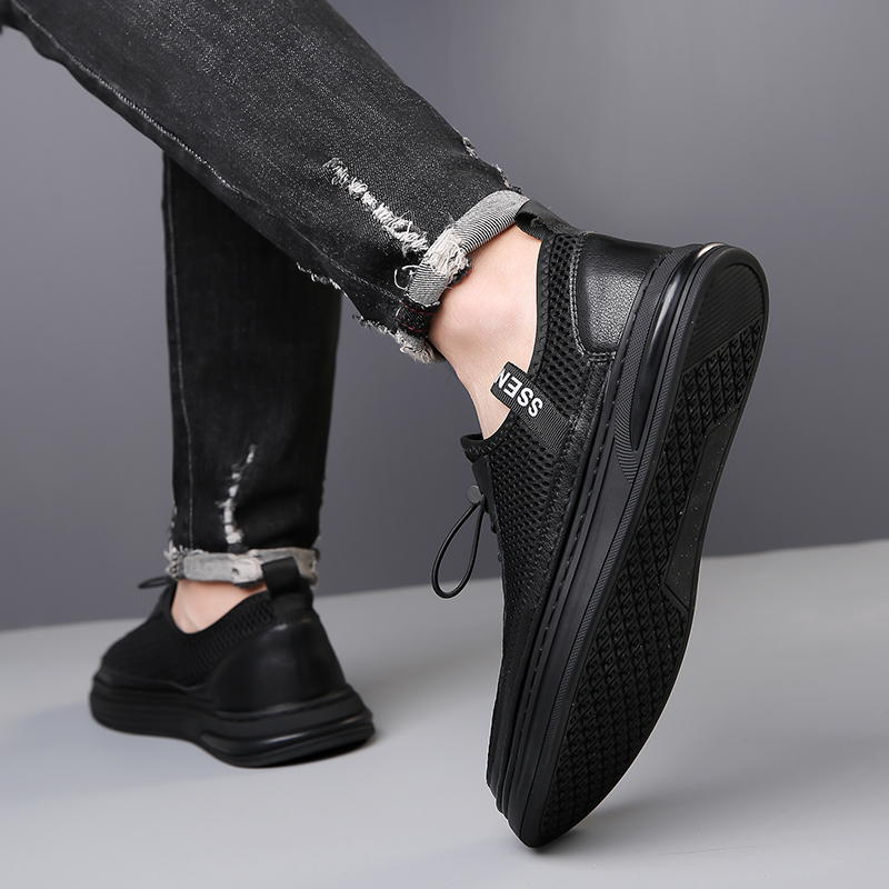 Mens Fashion Mesh Cutout Low Top Soft Sneakers Comfortable Slip On Lace Up Breathable Lightweight Non Slip Platform Casual Oxfords Business Dress Walking Driving Shoes
