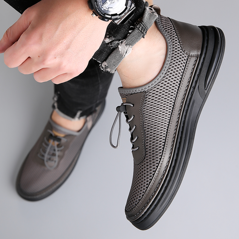Mens Fashion Mesh Cutout Low Top Soft Sneakers Comfortable Slip On Lace Up Breathable Lightweight Non Slip Platform Casual Oxfords Business Dress Walking Driving Shoes